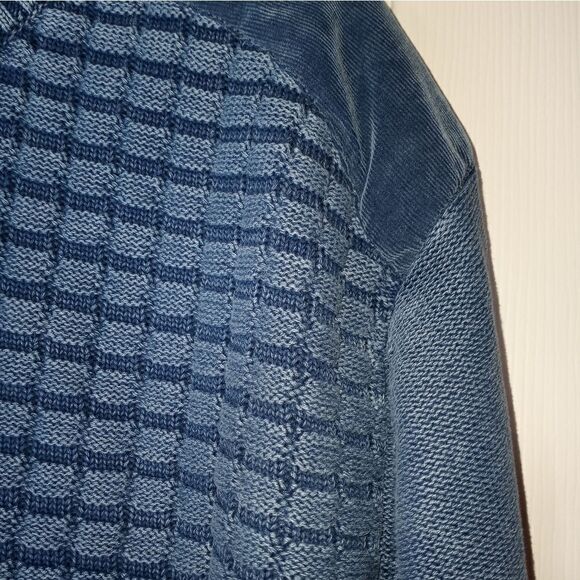 F/X Fusion XL Blue 1/4 Buttons Knit Lng Slve 100% Cotton Men's Pullover Sweater. - Picture 8 of 10